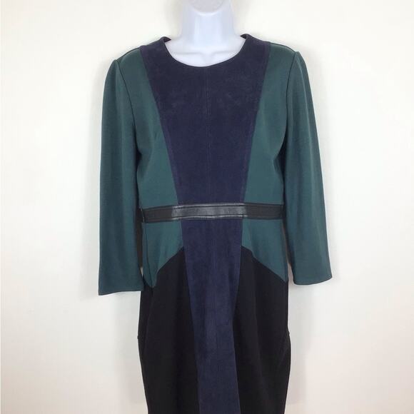 BCBGMAXAZRIA Dark Fern BEATRIZ Faux Suede Colorblock Long Sleeve Sheath Dress M - Picture 6 of 10
